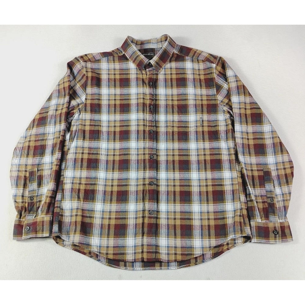 Eddie Bauer Flannel Mens Large Multicolor Plaid Long Sleeve Button Down Casual